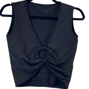 Garage Sleeveless Ring Linked Plunge V-Neck Cropped Tank Top Black Large